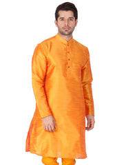 Men's Orange Solid Bangalori Silk Kurta Pajama Set