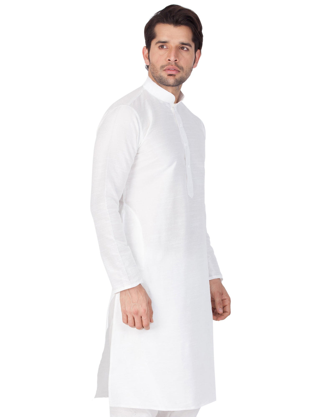 Men's White Solid Bangalori Silk Kurta Pajama Set