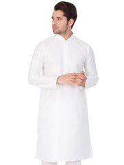 Men's White Solid Bangalori Silk Kurta Pajama Set