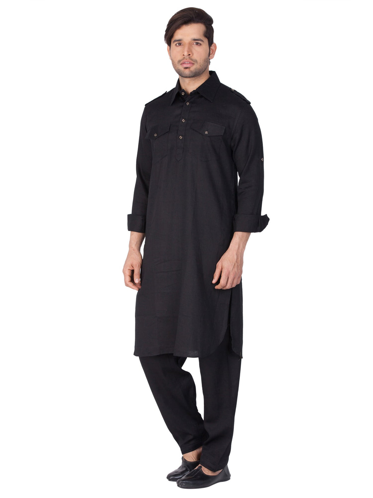 Ensemble pyjama Kurta en coton noir uni pour homme