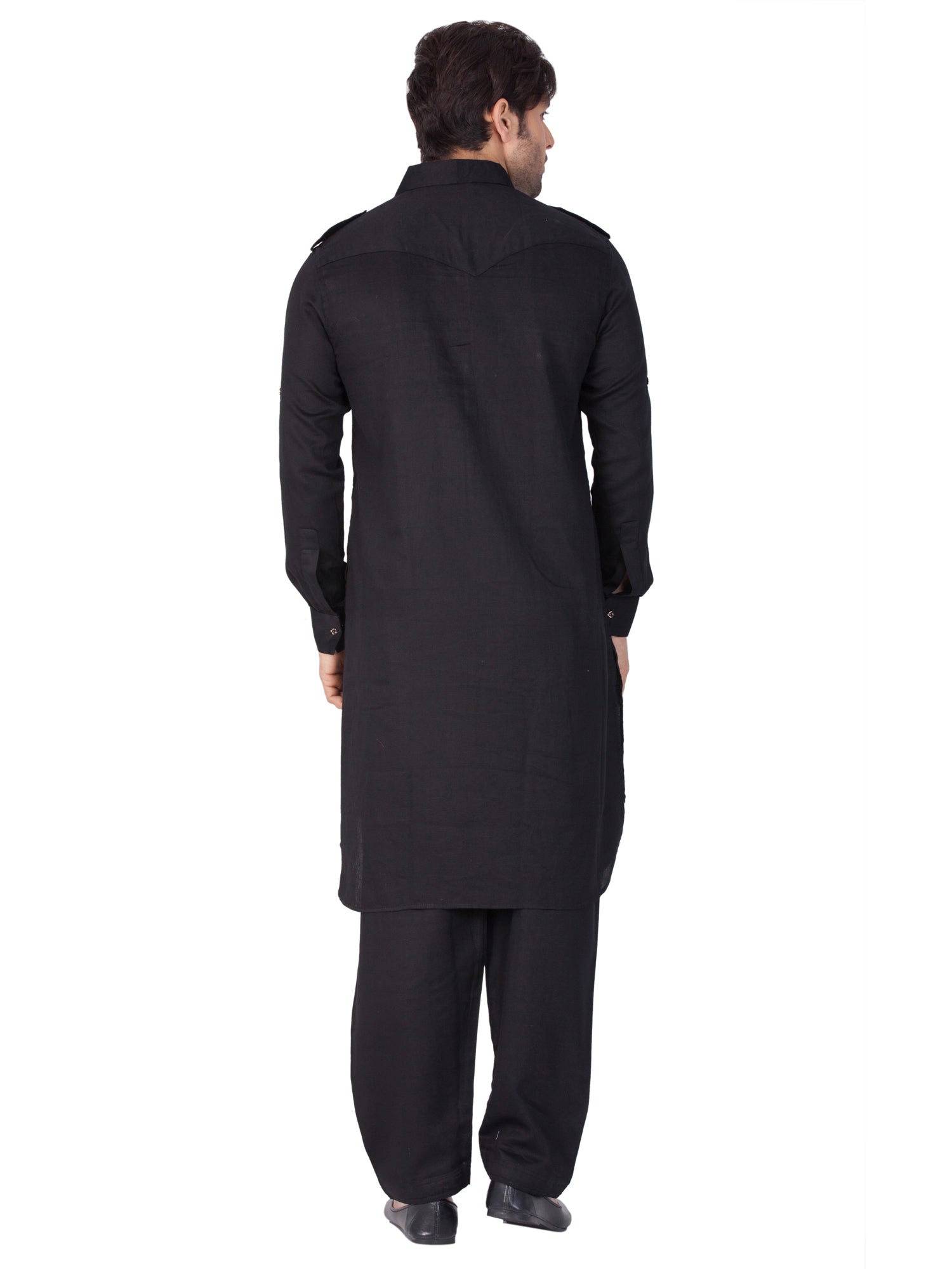 Ensemble pyjama Kurta en coton noir uni pour homme