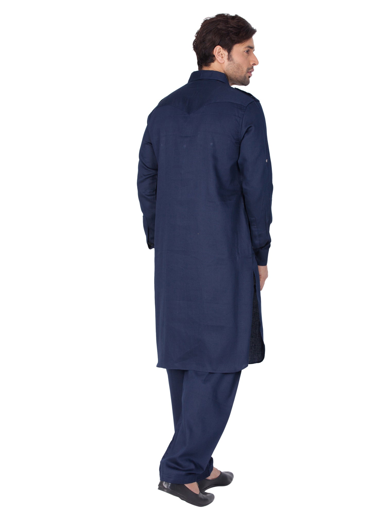 Men's Navy Blue Solid Cotton Kurta Pajama Set