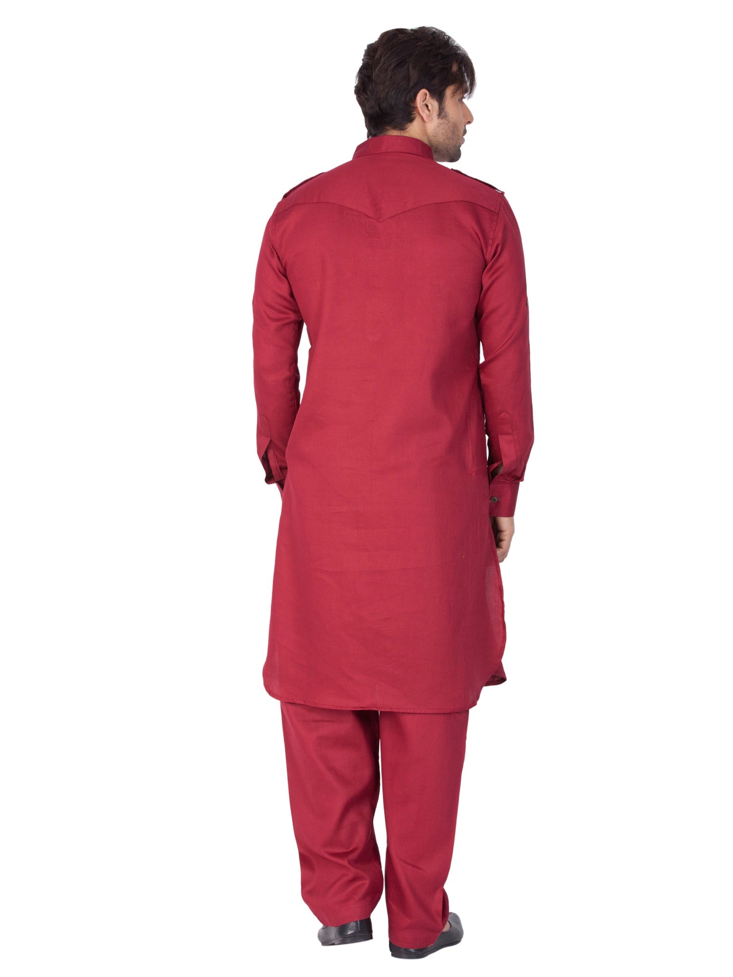 Men's Maroon Solid Cotton Kurta Pajama Set