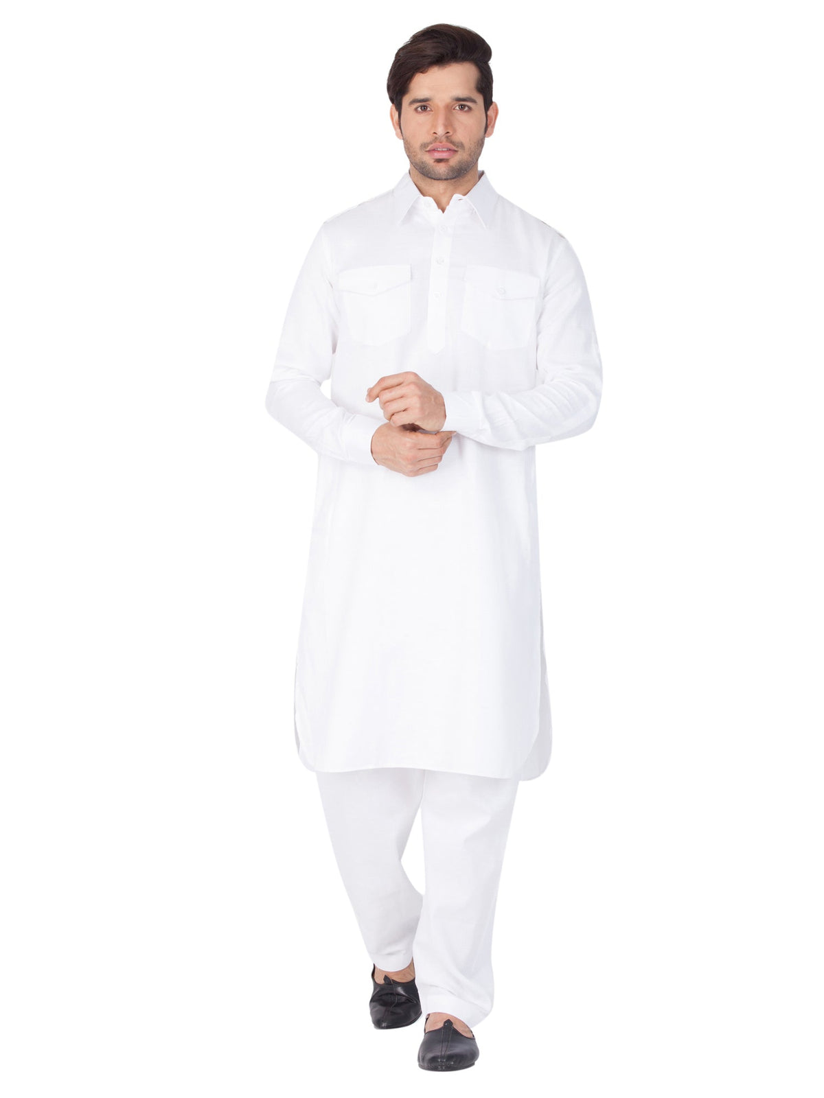 Ensemble pyjama Kurta en coton blanc uni pour homme