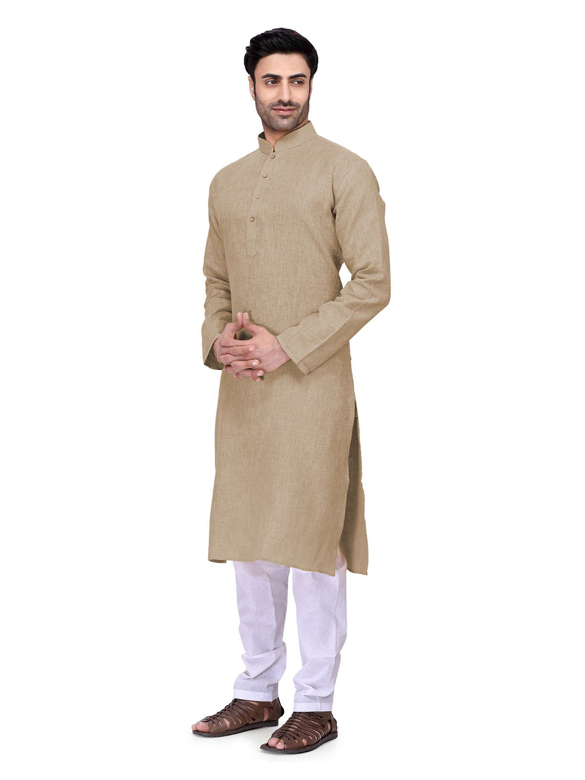 Men's Beige Cotton Kurta Pajama Set