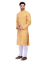 Men's Yellow Solid Cotton Kurta Pajama Set