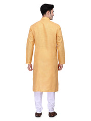 Men's Yellow Solid Cotton Kurta Pajama Set