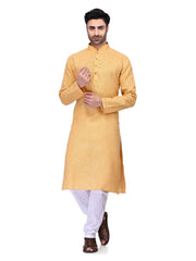 Men's Yellow Solid Cotton Kurta Pajama Set