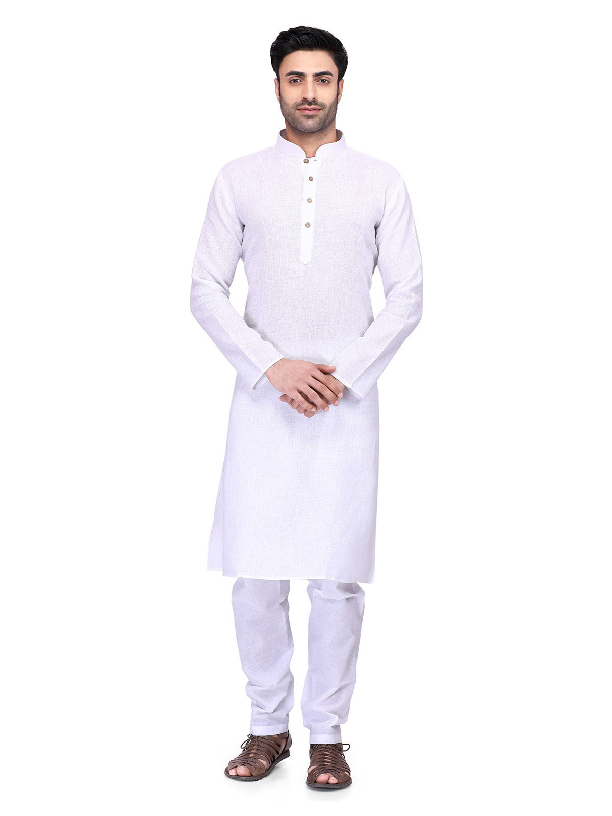 Ensemble pyjama Kurta en coton blanc uni pour homme