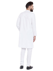 Men's White Solid Cotton Kurta Pajama Set