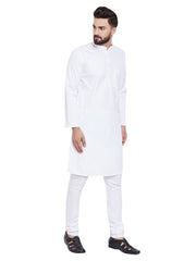 Men's White Solid Cotton Kurta Pajama Set