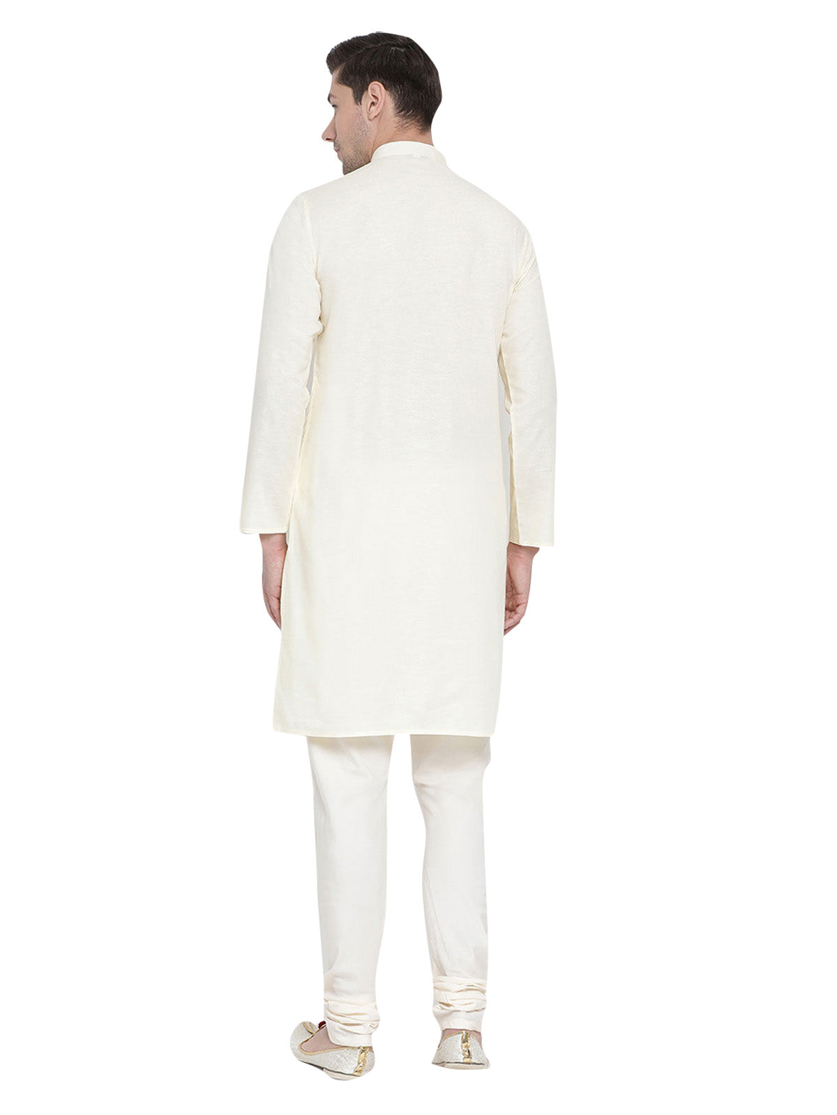 Men's Cream Solid Cotton Kurta Pajama Set