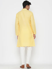 Men's Yellow Solid Cotton Kurta Pajama Set Haldi Outfit