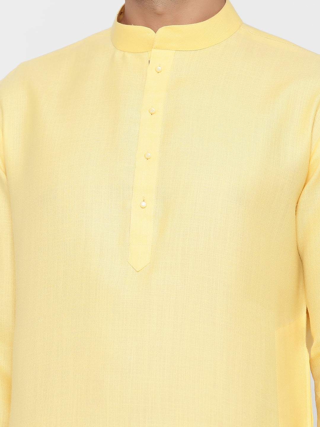 Men's Yellow Solid Cotton Kurta Pajama Set Haldi Outfit