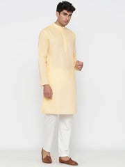 Men's Yellow Solid Tunic Cotton Kurta Pajama Set