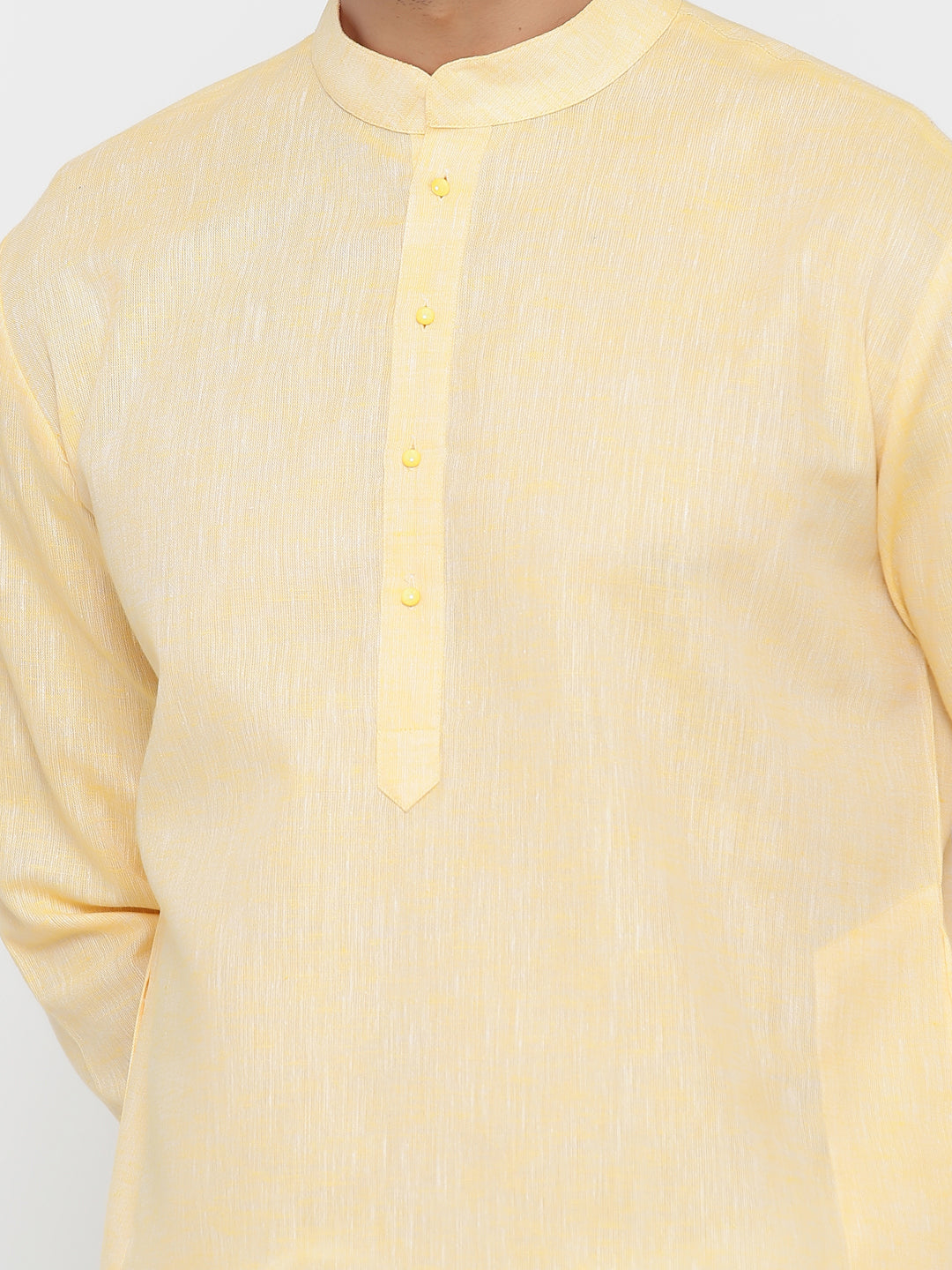 Men's Yellow Solid Tunic Cotton Kurta Pajama Set