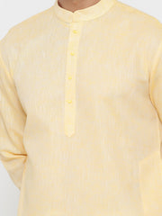 Men's Yellow Solid Tunic Cotton Kurta Pajama Set