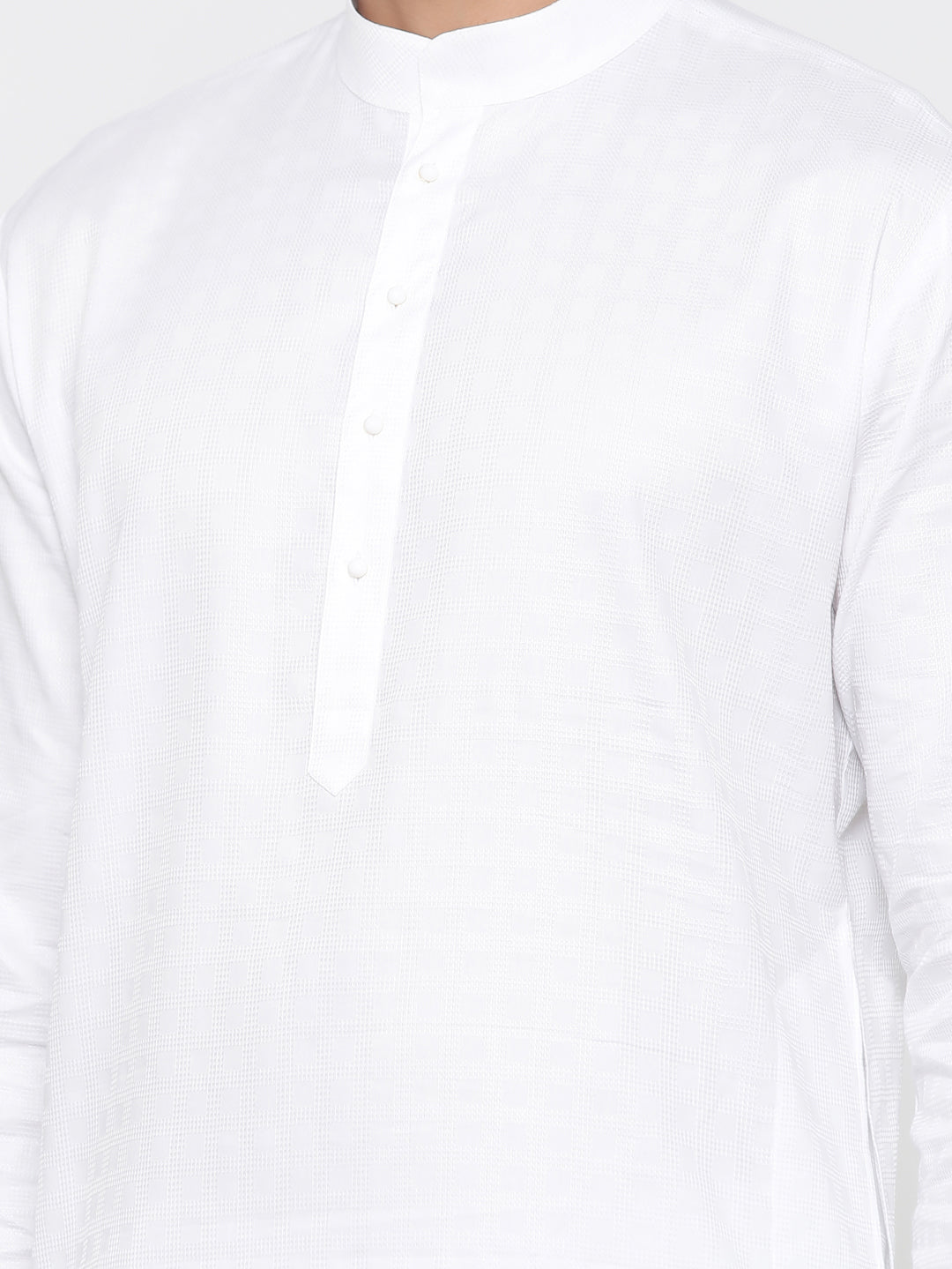 Men's White Solid Tunic Cotton Kurta Pajama Set