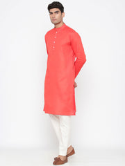 Men's Peach Solid Cotton Kurta Pajama Set