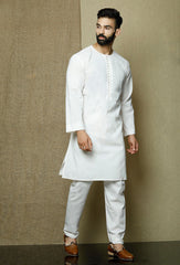 Ensemble pyjama Kurta en coton blanc uni pour homme