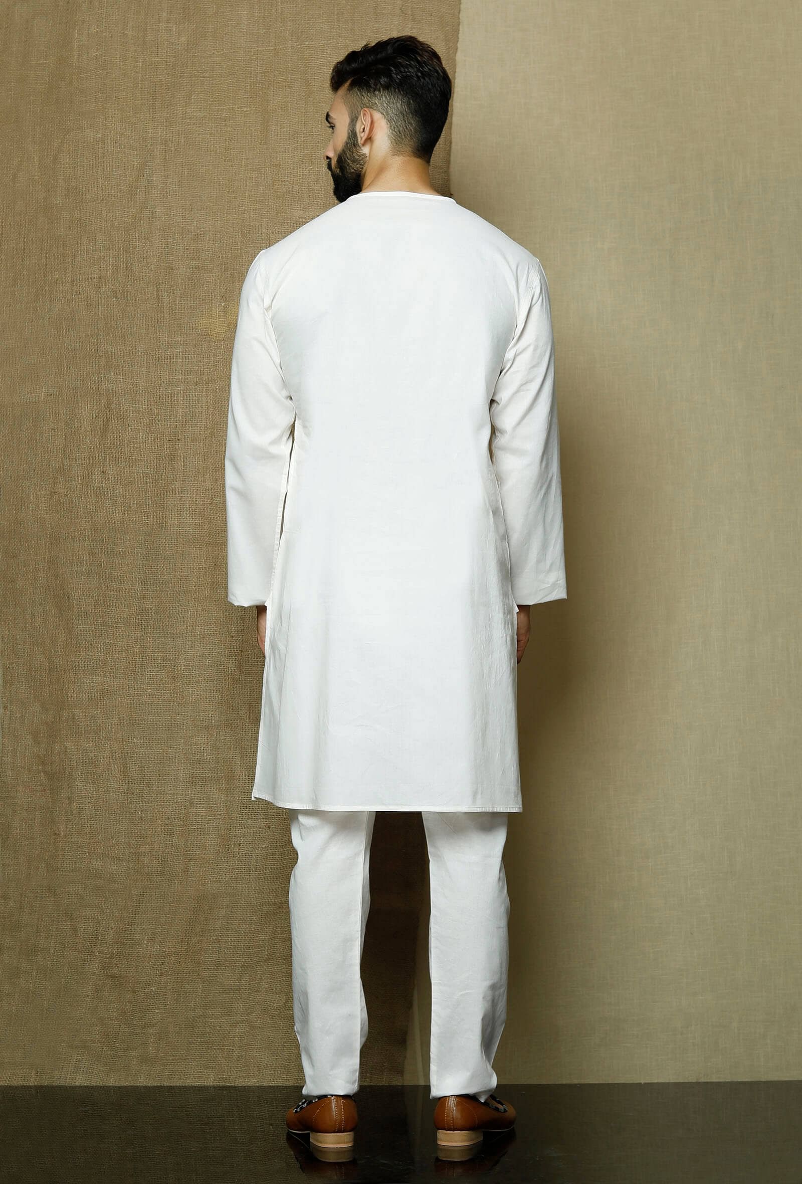 Ensemble pyjama Kurta en coton blanc uni pour homme