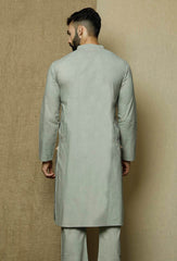 Men's Grey Solid Cotton Kurta Pajama Set