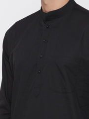 Men's Black Solid Tunic Cotton Kurta Pajama Set