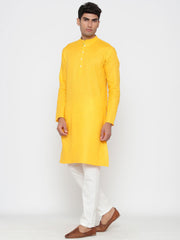 Men's Yellow Tunic Cotton Kurta Pajama Set Haldi Outfit