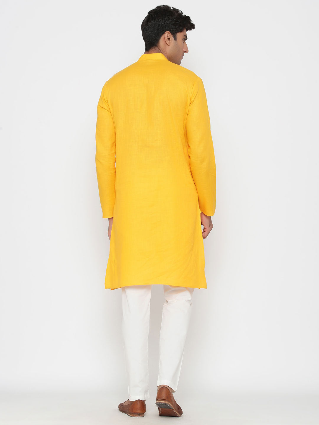 Men's Yellow Tunic Cotton Kurta Pajama Set Haldi Outfit