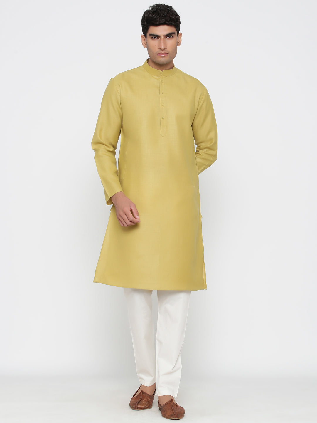 Ensemble pyjama Kurta en coton beige pour homme