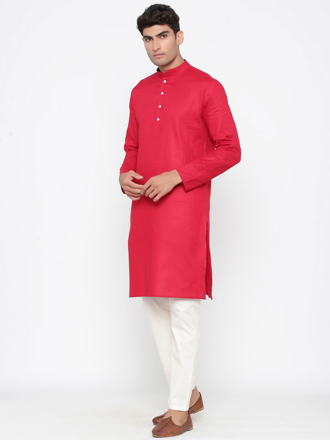 Men's Pink Solid Tunic Cotton Kurta Pajama Set