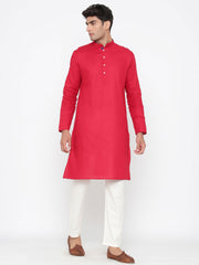 Men's Pink Solid Tunic Cotton Kurta Pajama Set