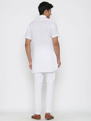 Men's White Solid Tunic Cotton Kurta Pajama Set