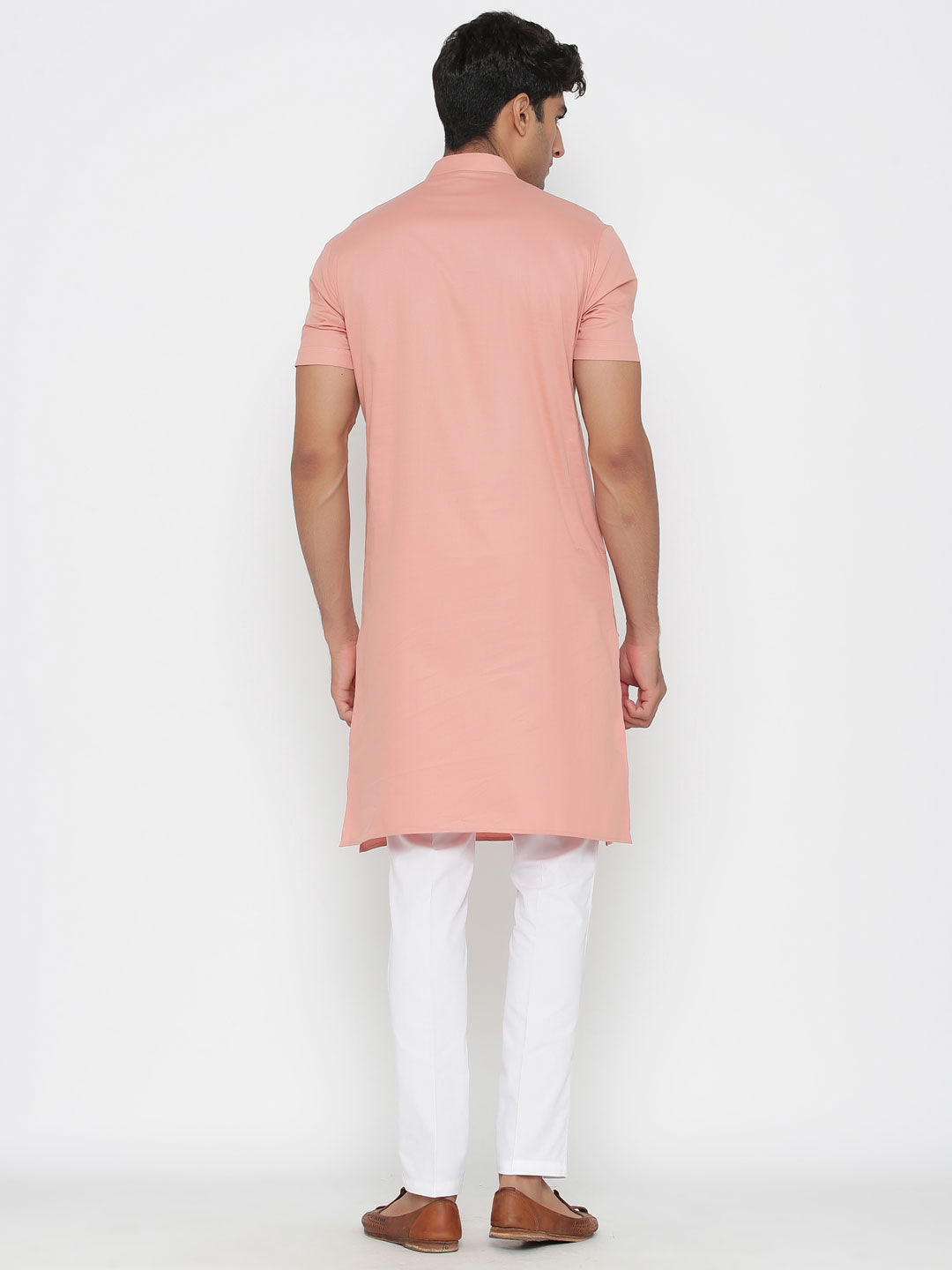 Ensemble pyjama Kurta en coton uni rose pour homme