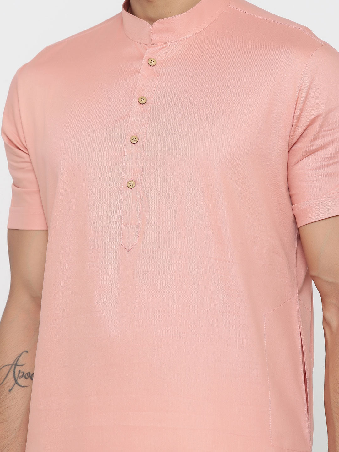 Ensemble pyjama Kurta en coton uni rose pour homme