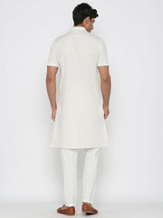 Men's White Solid Cotton Kurta Pajama Set