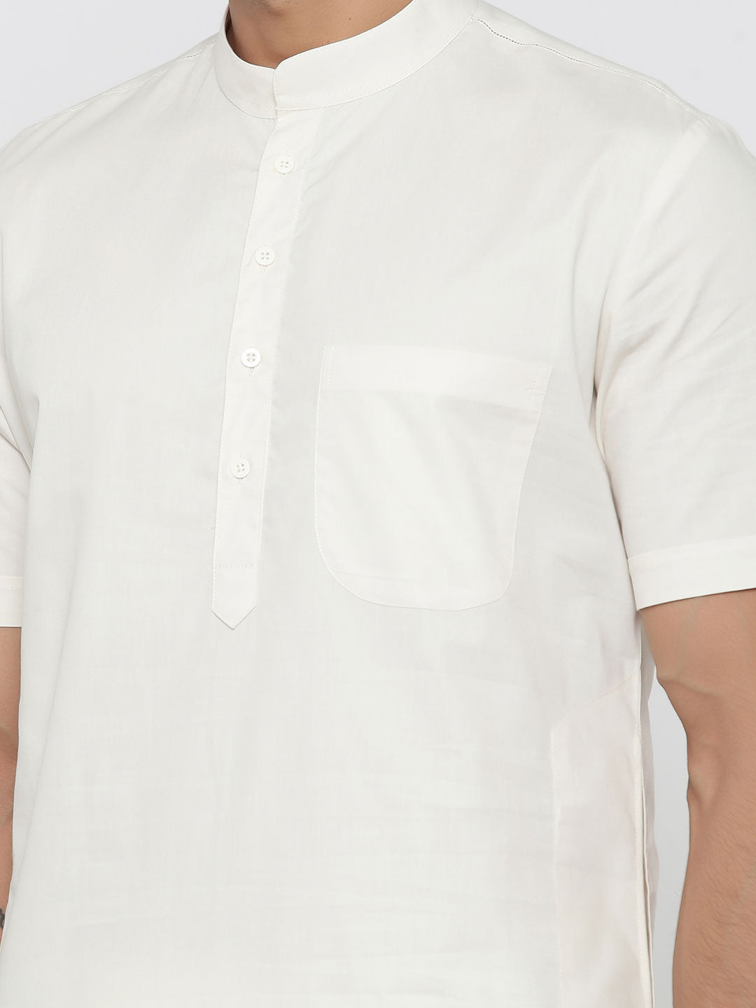 Men's White Solid Cotton Kurta Pajama Set