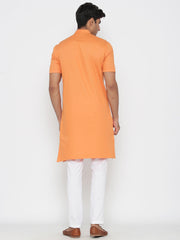 Ensemble pyjama Kurta en coton uni orange pour homme