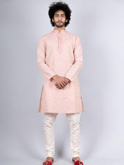 Men's Pink Solid Tunic Cotton Kurta Pajama Set