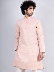 Men's Pink Solid Tunic Cotton Kurta Pajama Set