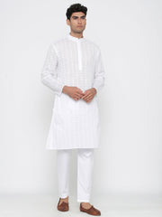 Men's White Solid Tunic Cotton Kurta Pajama Set