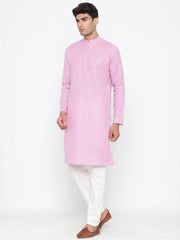 Men's Pink Solid Tunic Cotton Kurta Pajama Set