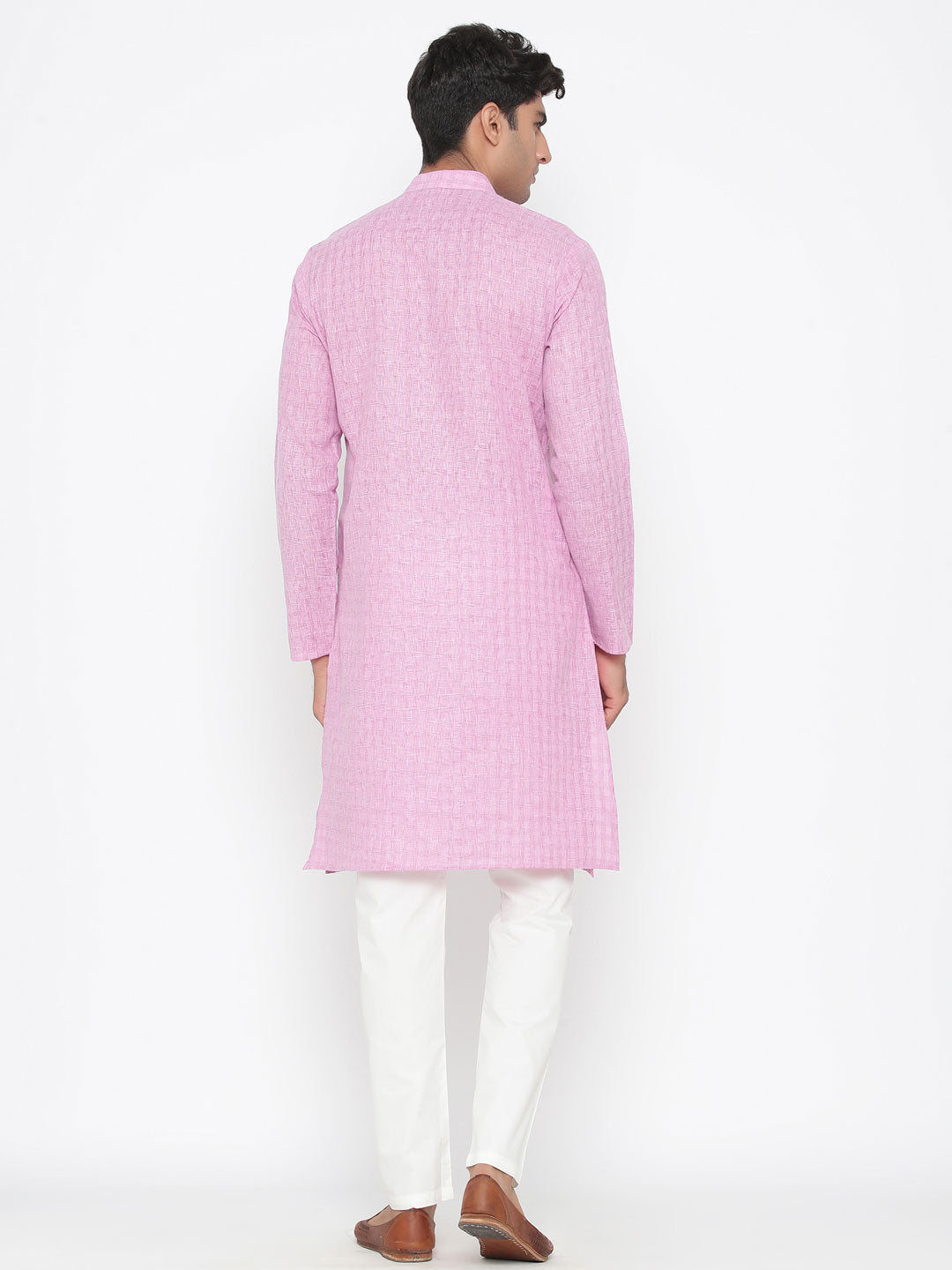 Men's Pink Solid Tunic Cotton Kurta Pajama Set