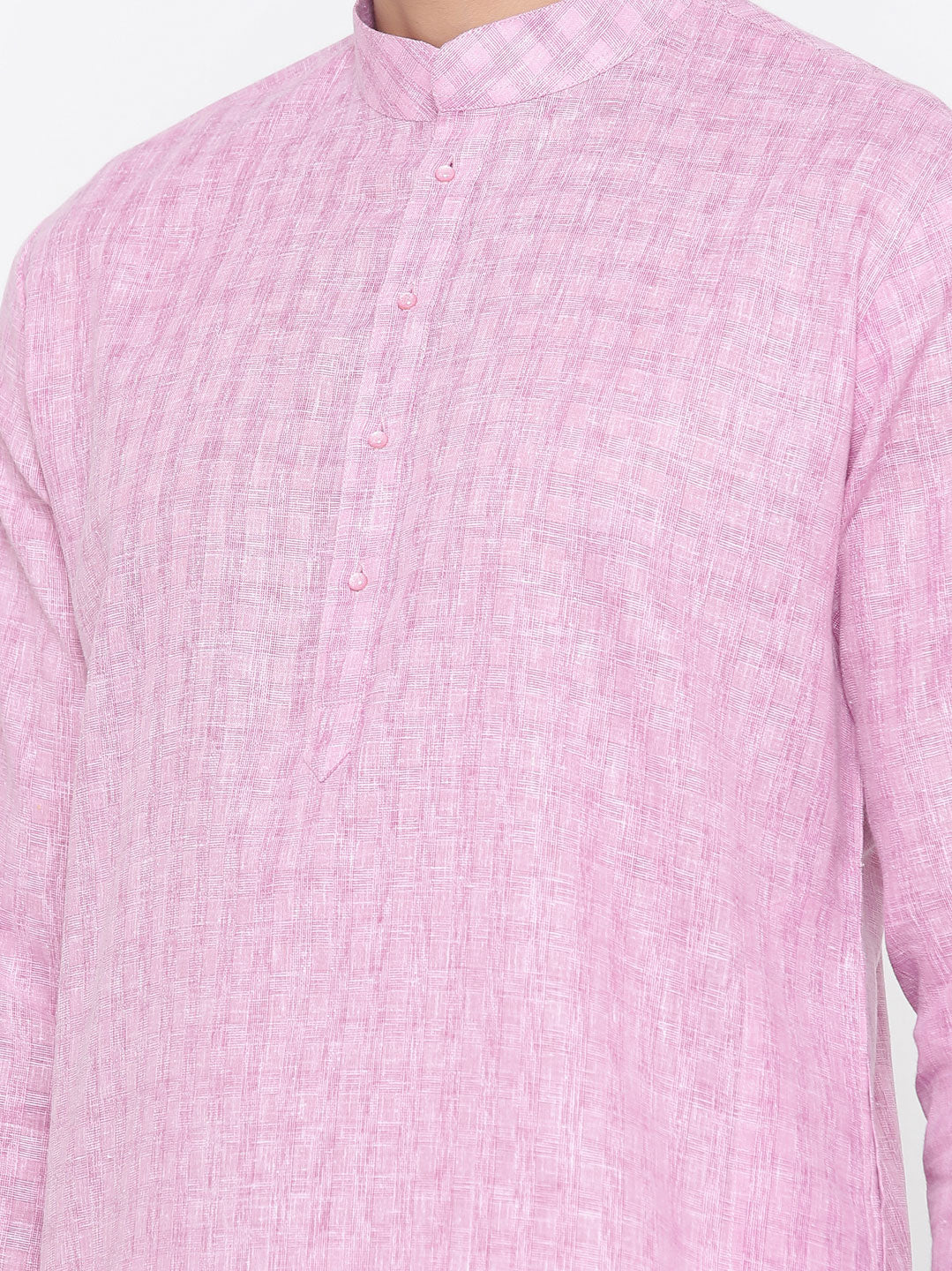 Men's Pink Solid Tunic Cotton Kurta Pajama Set