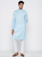 Men's Sky Blue Solid Cotton Kurta Pajama Set