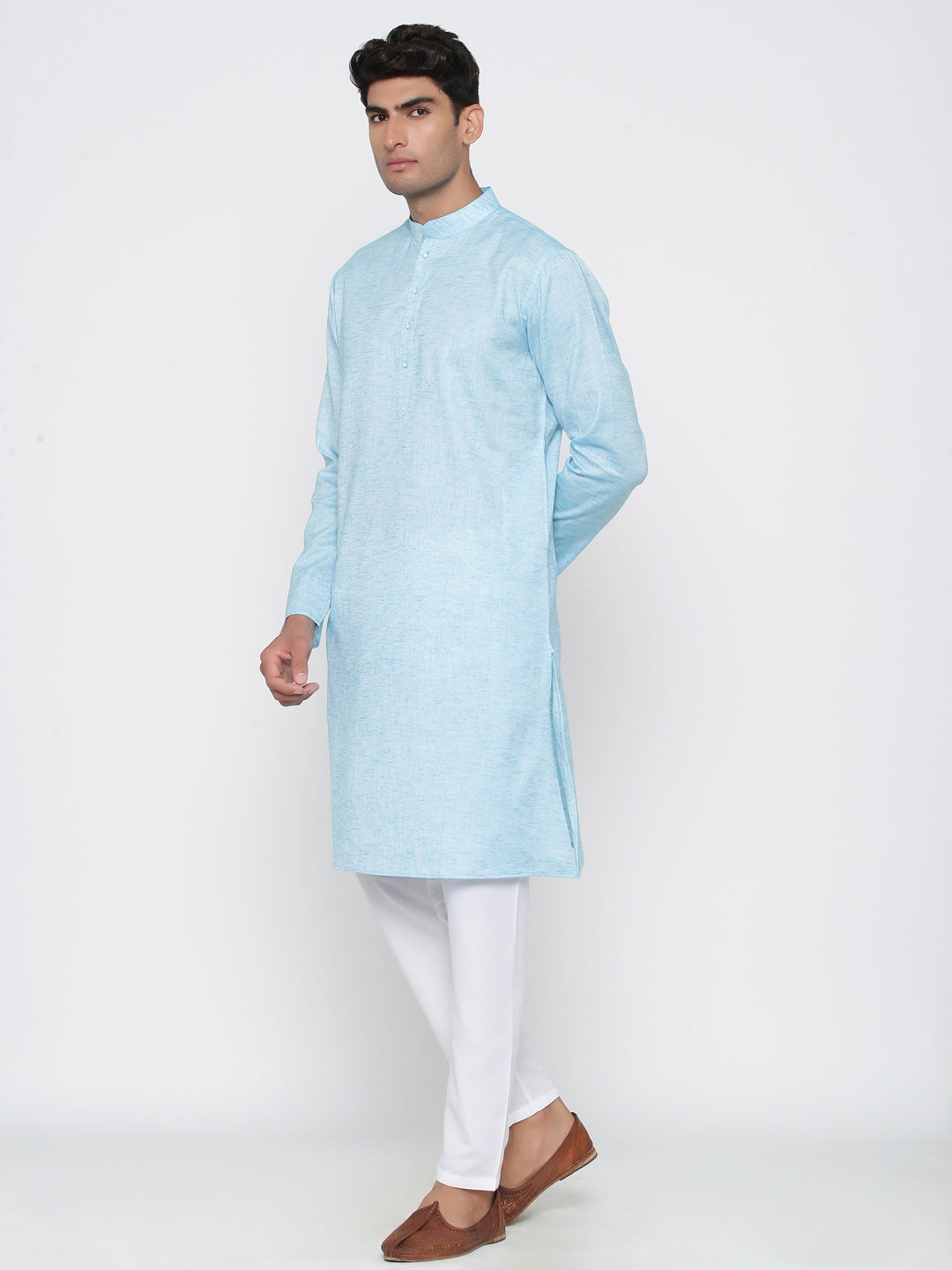 Men's Sky Blue Solid Cotton Kurta Pajama Set