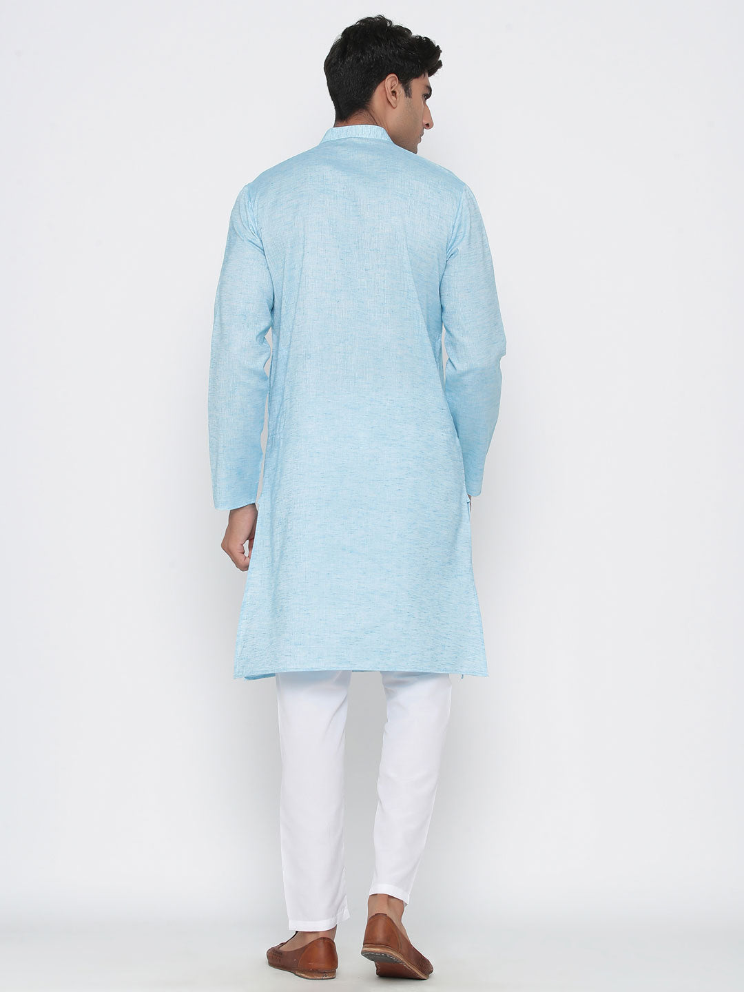 Men's Sky Blue Solid Cotton Kurta Pajama Set