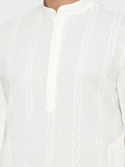 Men's White Solid Cotton Kurta Pajama Set