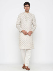 Men's Off White Printed Cotton Kurta Pajama Set