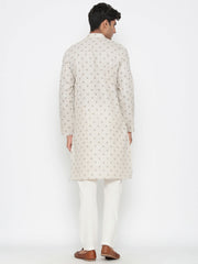 Men's Off White Printed Cotton Kurta Pajama Set